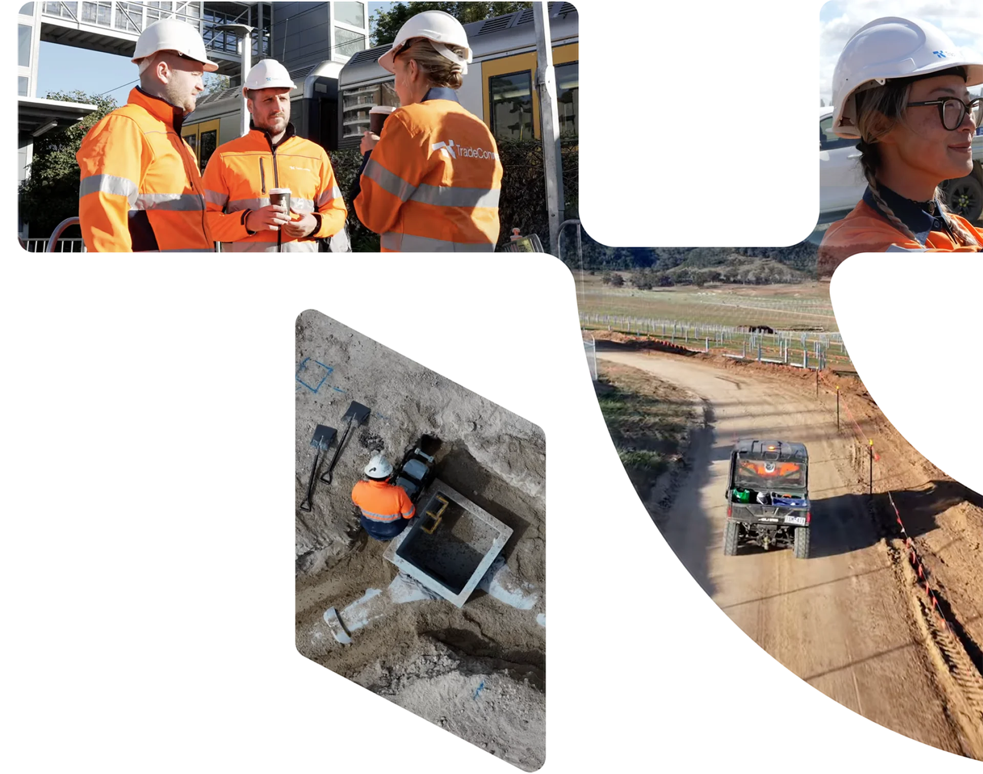 Tradeconnex frame logo with images of tradeconnex workers in action